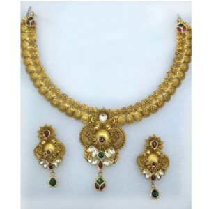 22KT Antique Gold Choker Necklace Set-012