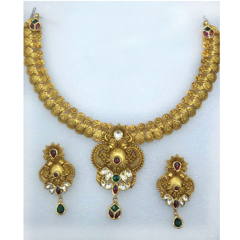 22KT Antique Gold Choker Necklace Set-012