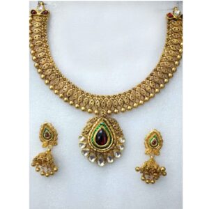916 Antique Gold Choker Necklace Set-014