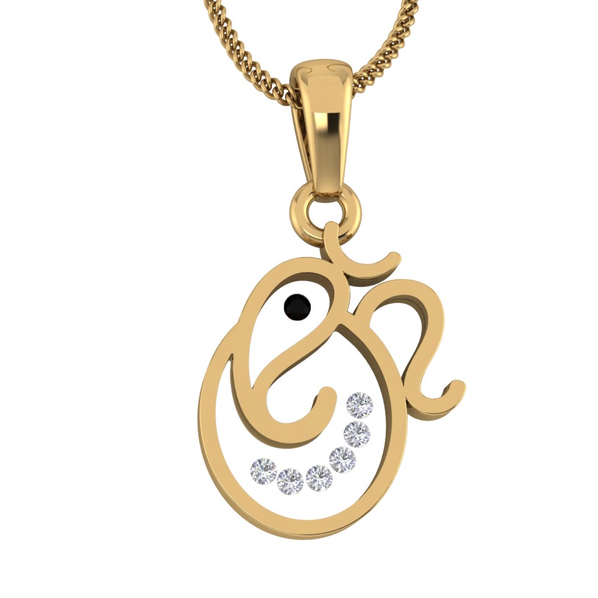 18KT Gold Real Diamond Setting In Glass Attractive Ganesh Pendant - Image 2