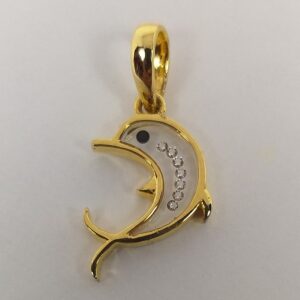 18KT Gold Real Diamond Setting In Glass Attractive Dolphin Pendant