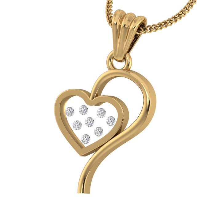 18KT Gold Real Diamond Setting In Glass Heart Pendant - Image 3
