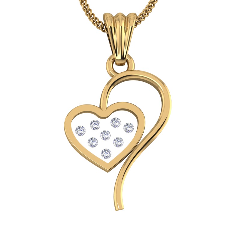 18KT Gold Real Diamond Setting In Glass Heart Pendant - Image 2