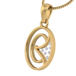 18KT Gold Real Diamond Setting In Glass Fancy Pendant
