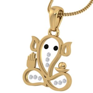 18KT Gold Real Diamond Setting In Glass Ganesh Pendant