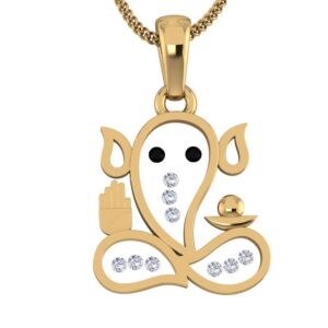 18KT Gold Real Diamond Setting In Glass Ganesh Pendant