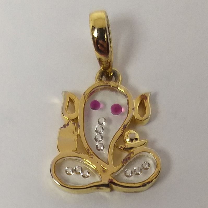 18KT Gold Real Diamond Setting In Glass Ganesh Pendant
