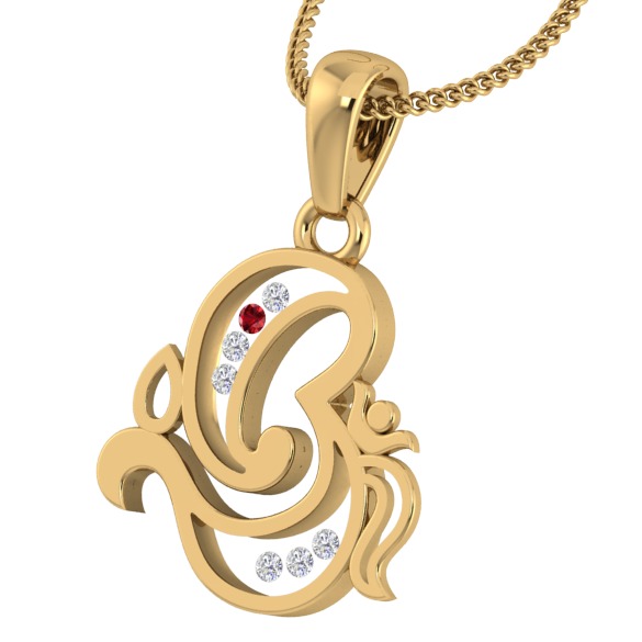 18KT Gold Real Diamond Setting In Glass Ganesha Pendant - Image 2