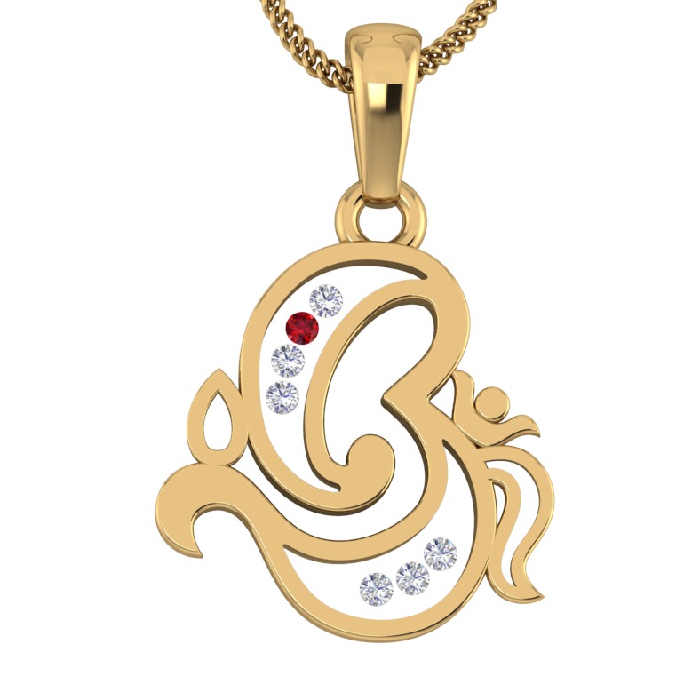 18KT Gold Real Diamond Setting In Glass Ganesha Pendant