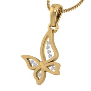 18KT Gold Real Diamond Setting In Glass Butterfly Pendant