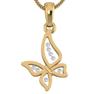18KT Gold Real Diamond Setting In Glass Butterfly Pendant