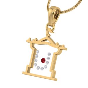 18KT Gold Real Diamond Setting In Glass Religious Pendant
