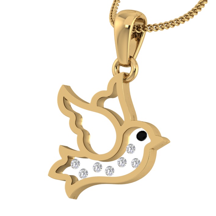 18KT Gold Real Diamond Setting In Glass Bird Pendant - Image 2