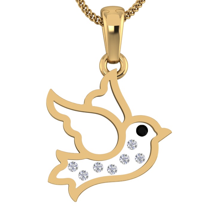 18KT Gold Real Diamond Setting In Glass Bird Pendant