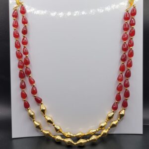 916 Gold 3 Layer Color Stone Necklace
