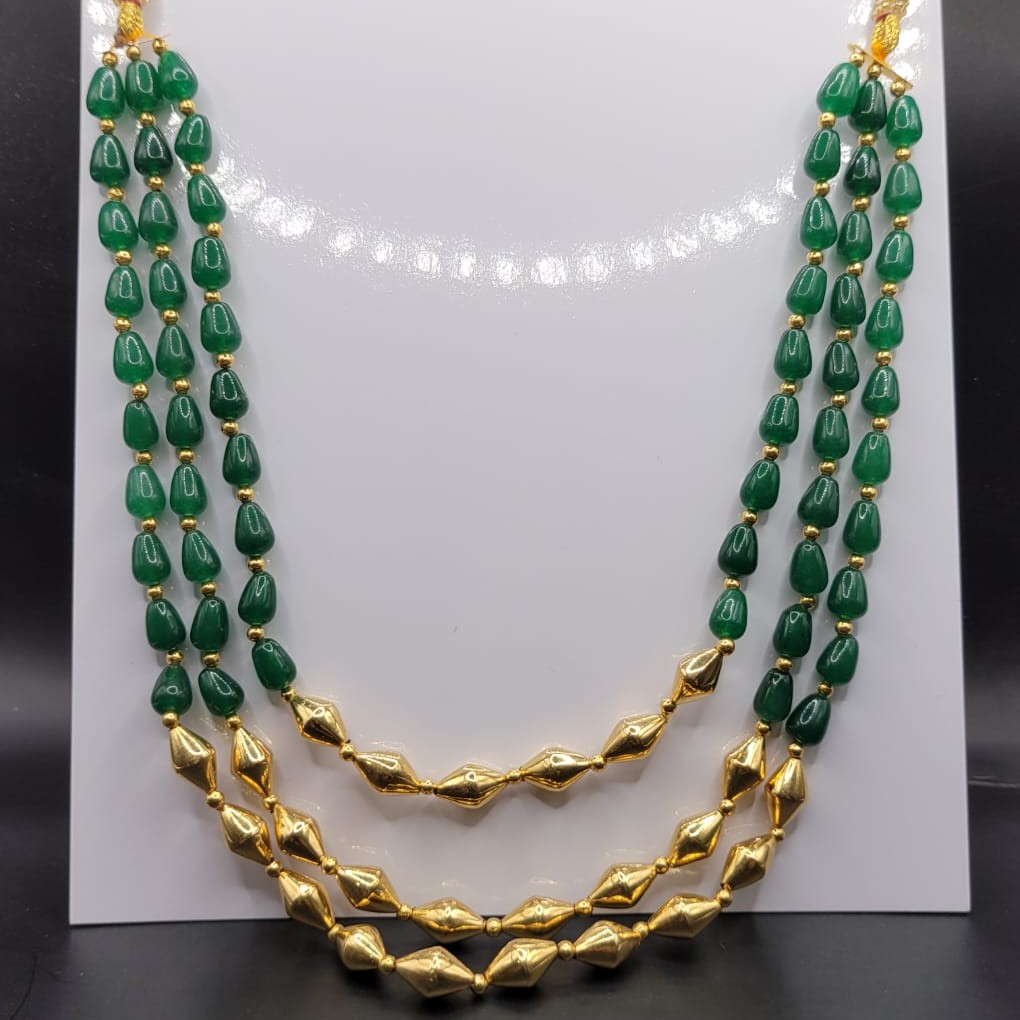 916 Gold 3 Layer Green Stone Necklace