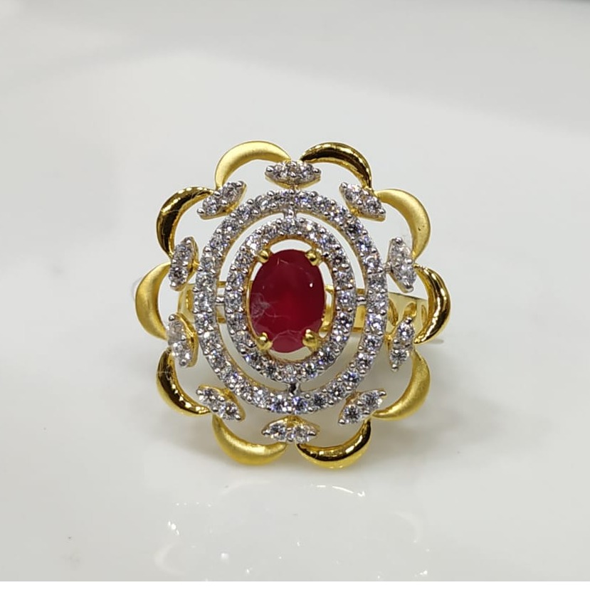 916 CZ Gold Unique Design Hallmark Ring