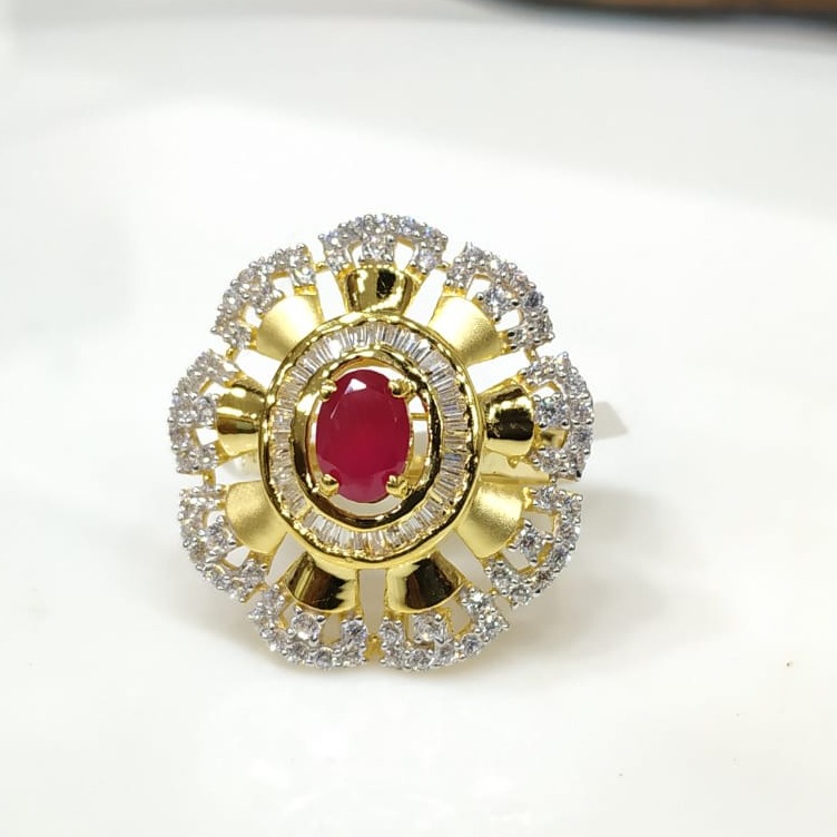 916 CZ Gold  New Stylish Flower Design Hallmark Ring