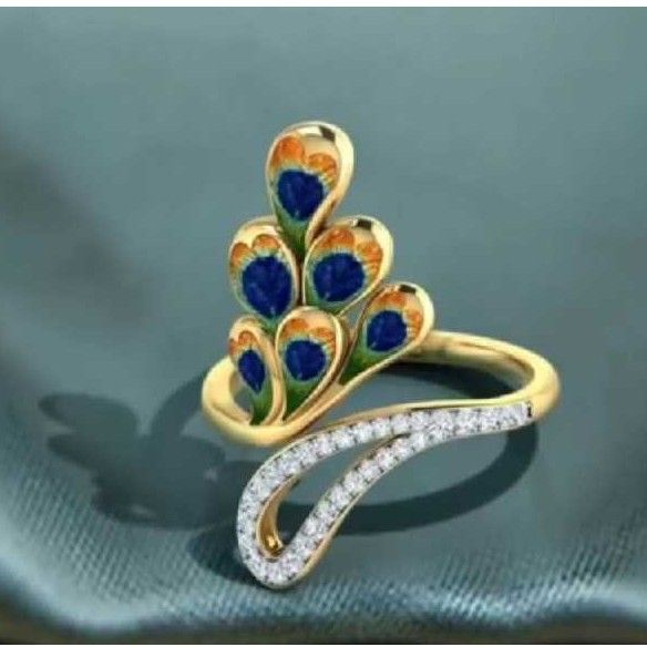 916 Gold Diamond Peacock Design Ladies Ring