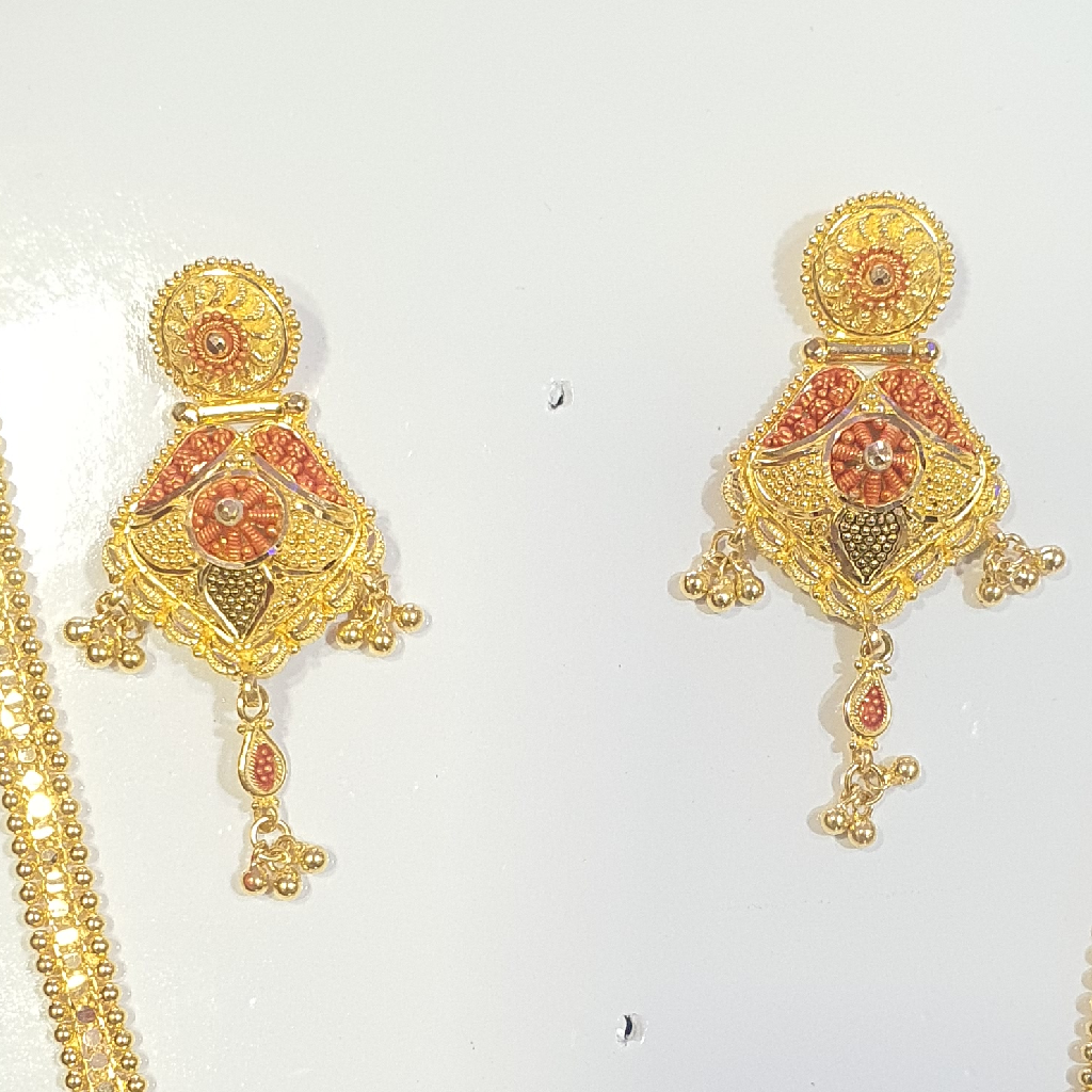 91.6 Gold Kalakatti Long Necklace Set - Image 2