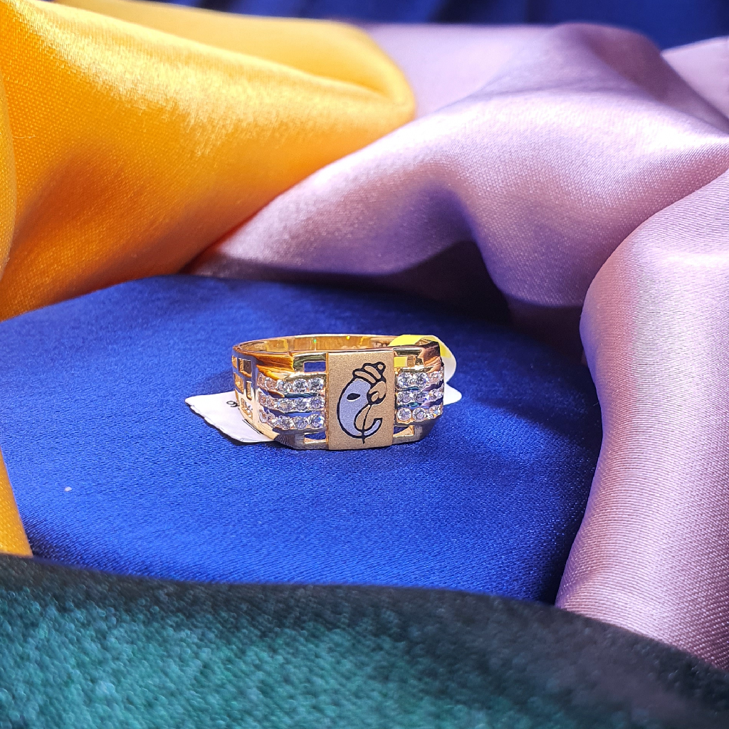 91.6 Gold Ganpati Design Gents Ring