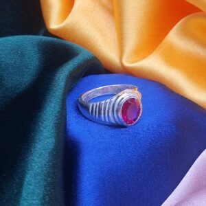 Silver Manik Stone Gents Ring