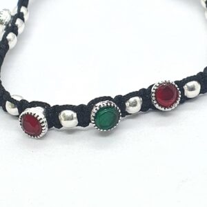 Silver Green And Red Diamond Anklet