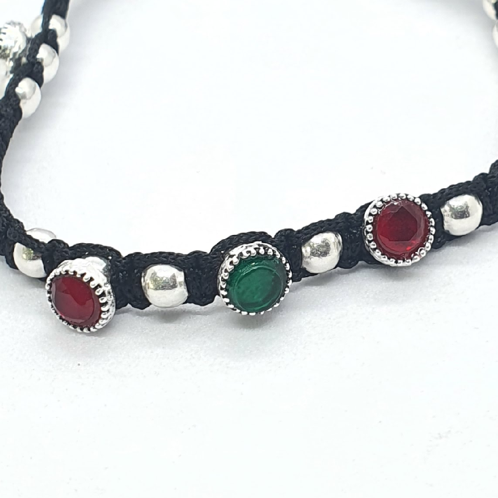 Silver Green And Red Diamond Anklet - Image 2