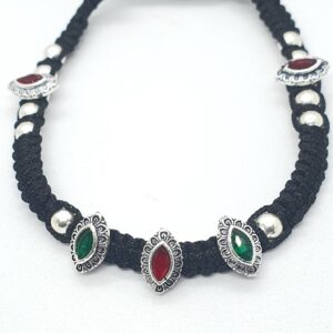 Silver Green And Red Diamond Fancy Anklet