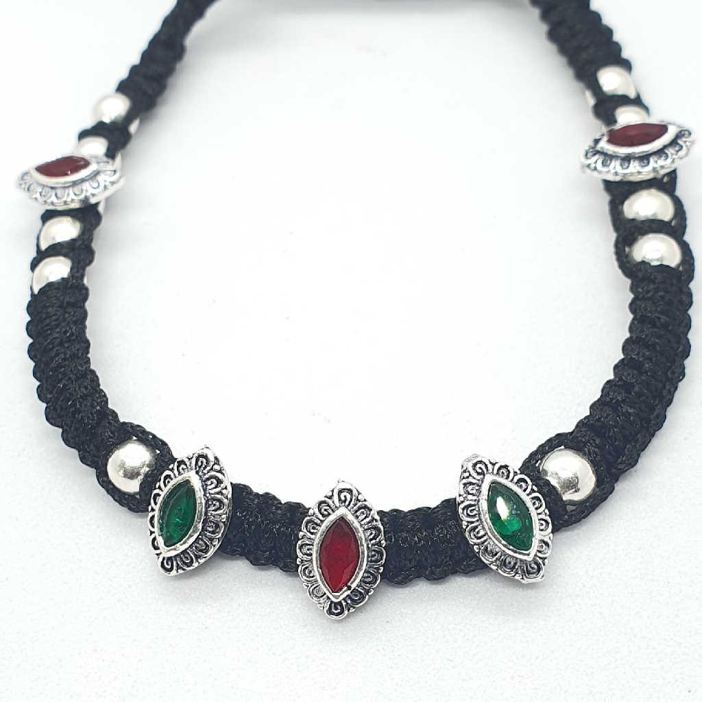 Silver Green And Red Diamond Fancy Anklet - Image 2