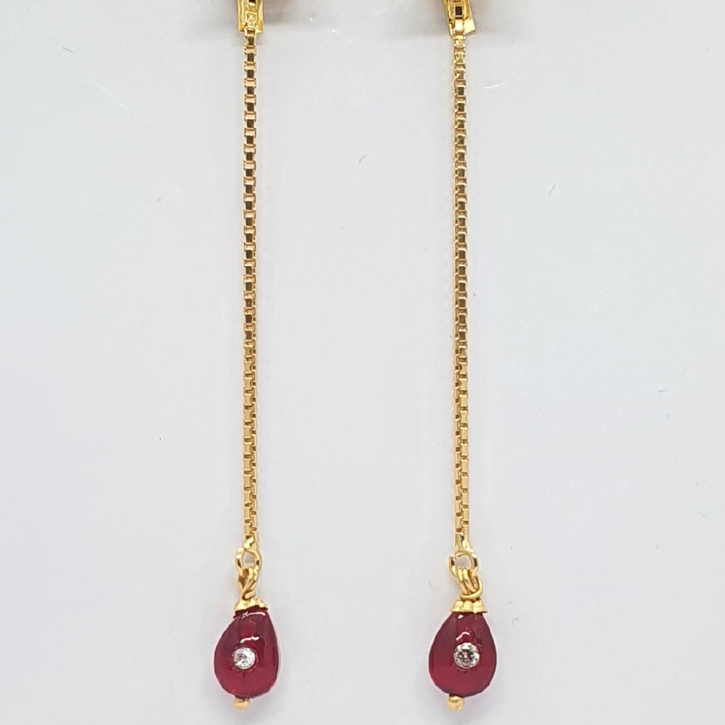 Gold 22.k Simple Red Diamond Latkan Sher