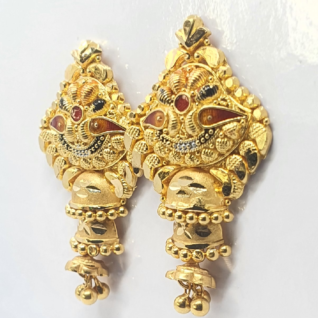Gold 22.k Simple Ladies Earrings - Image 2