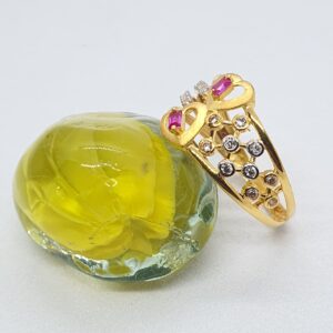 Gold 91.6 Pink And White Diamond Ladies Ring