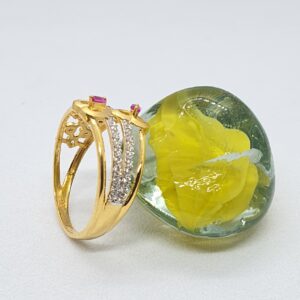Gold 91.6 Pink And White Diamond Ladies Ring