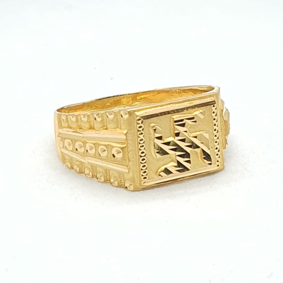Gold 91.6 Swastik design gents ring - Image 2
