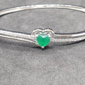 Silver 92.5 Heart Shape Green Diamond Bracelet