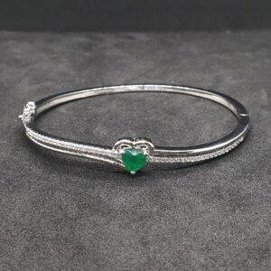 Silver 92.5 Heart Shape Green Diamond Bracelet