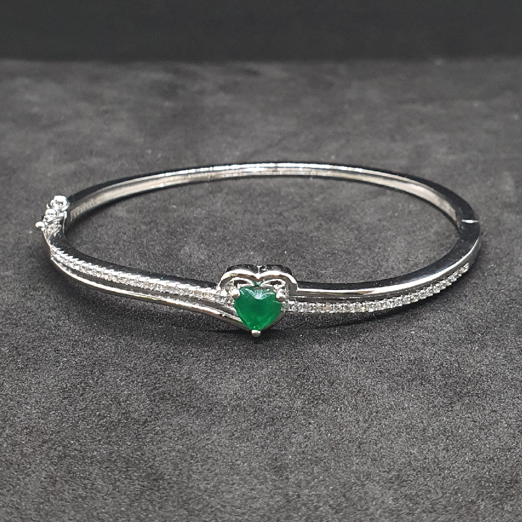Silver 92.5 Heart Shape Green Diamond Bracelet