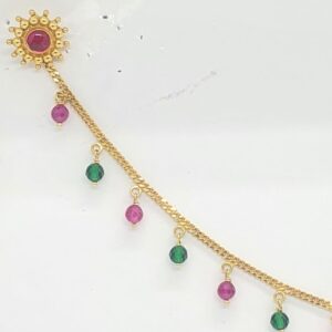 Gold 18.k Green And Pink Moti Nath