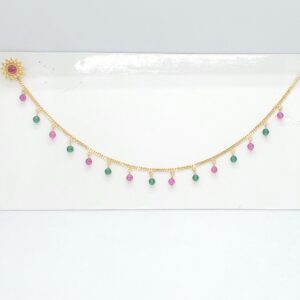 Gold 18.k Green And Pink Moti Nath