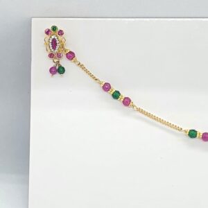 Gold 18.k Pink And Green Moti Maa Fancy Nath