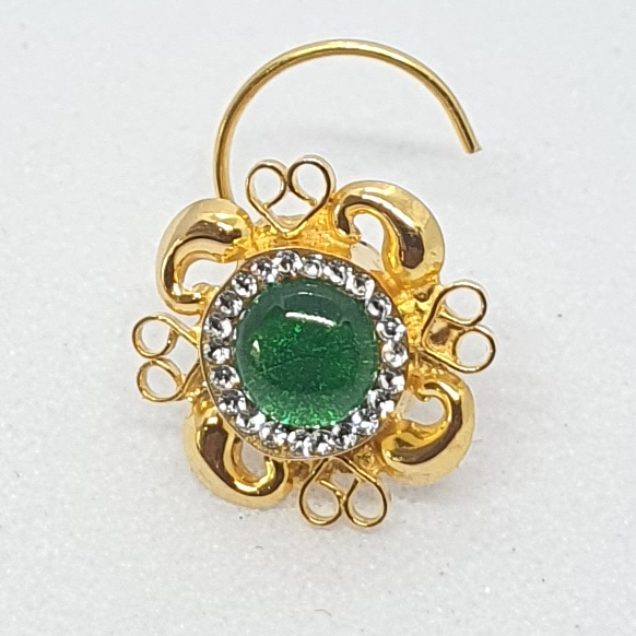 Gold Green Diamond Ladies Nose Pin - Image 2