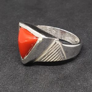 Natural Corel Silver Gents Ring