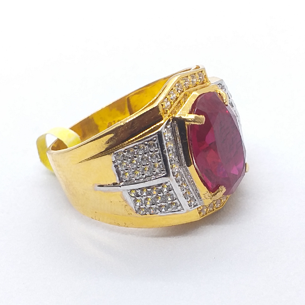 Gold 91.6 Red Stone Gents Ring - Image 2