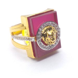 Gold 91.6 Red Stone Fancy Gents Ring