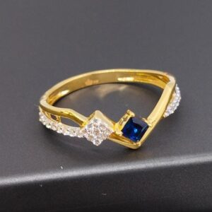 22k 91.6 gold diamond stylish latest design blue color ring