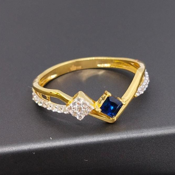 22k 91.6 gold diamond stylish latest design blue color ring - Image 2