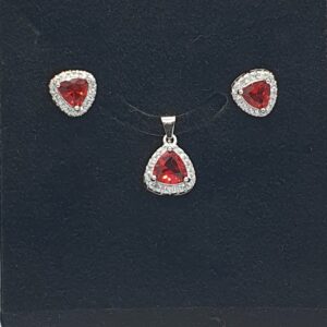Silver 92.5 red stone pendant set