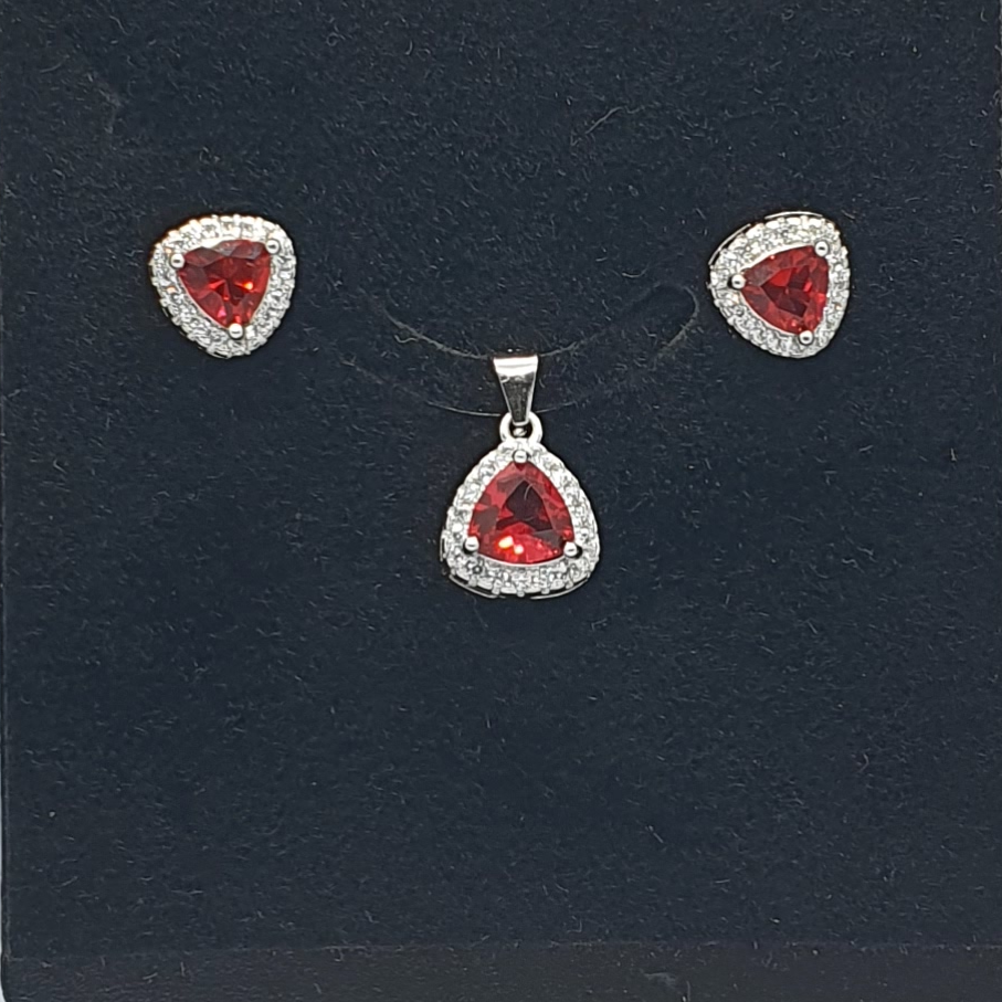 Silver 92.5 red stone pendant set
