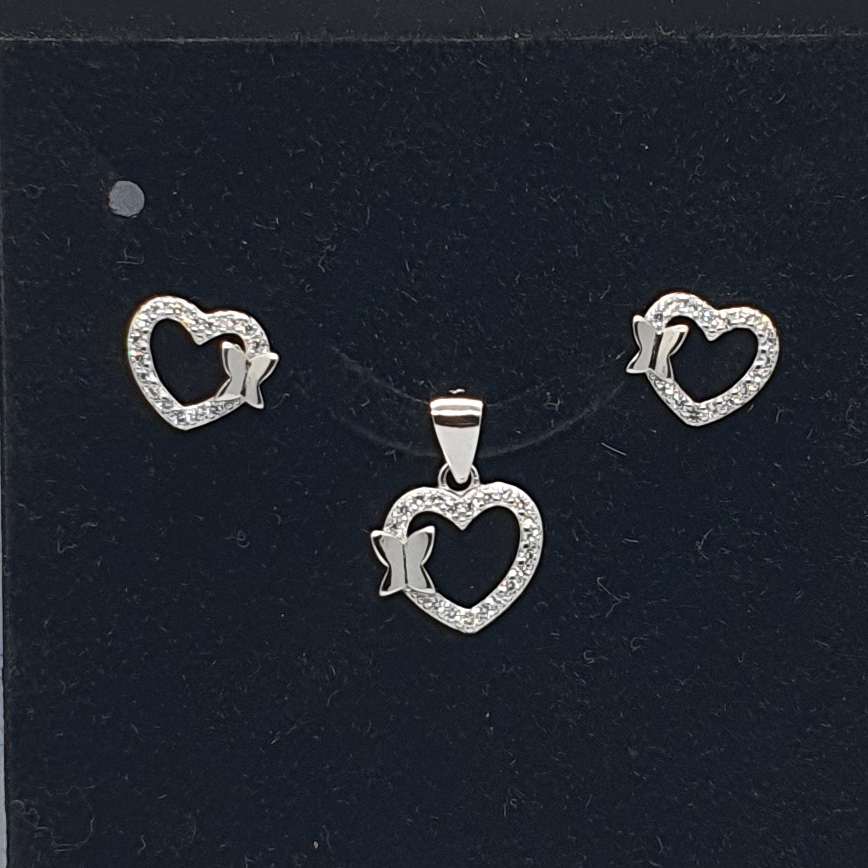 Silver 92.5 Heart Shape Pendant Set
